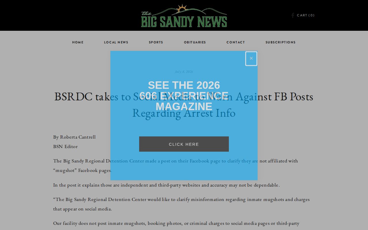 Big Sandy News report about BSRDC social media and booking information policy